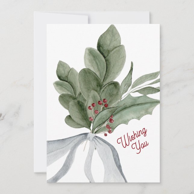 Aquarelle Noël Vert carte personnalisée (Devant)