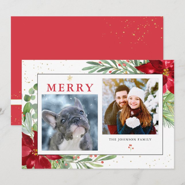 Aquarelle Noël Vert + Carte Vacances Or (Devant / Derrière)