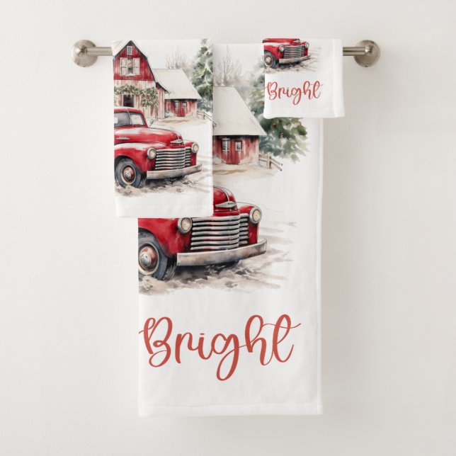 Aquarelle Noël Vintage Camion et grange (En situation)