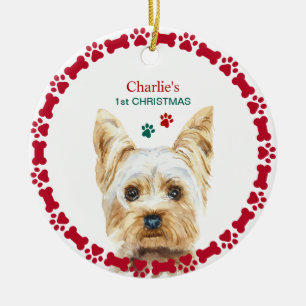 Aquarelle Noël Yorkie Ornement personnalisé