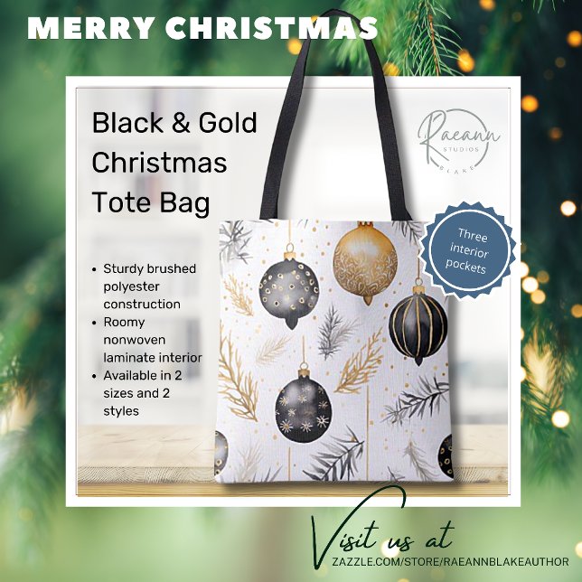 Aquarelle Noir & Or Design Sac fourre-tout de Noël (Créateur téléchargé)