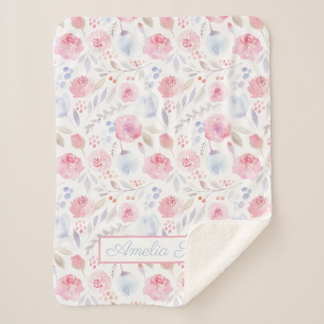 Aquarelle Nom Floral Rose moderne, Couverture bébé (Devant)