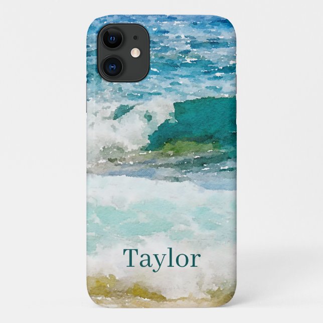 Aquarelle Océan Monogramme Coque-Mate coque iphone (Dos)