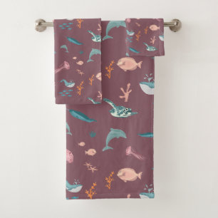 Aquarelle Océan Sea Animaux Motif rose pâle
