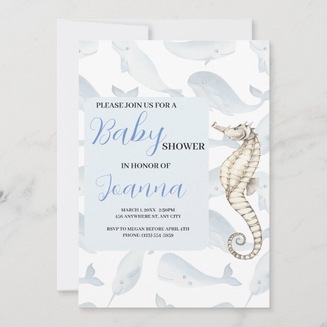 aquarelle océan thème baby shower invitation (Devant)