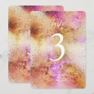 Aquarelle or et ciel rose   Cartes de numéro de ta