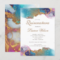 aquarelle or fausse feuille Quinceanera Invitation