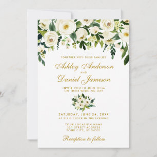 Aquarelle or Floral Faire-part de mariage vert