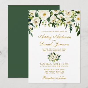 Aquarelle or Floral Vert Faire-part de mariage Go