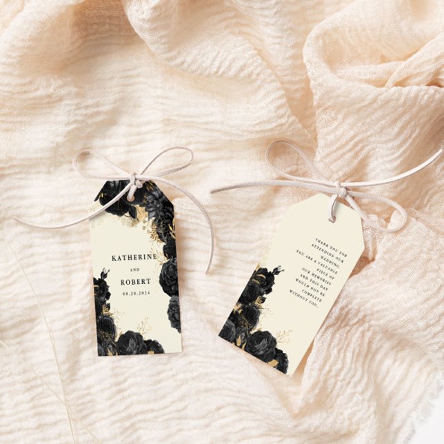 Aquarelle or noir Rose Mariage étiquette cadeau  (Créateur téléchargé)