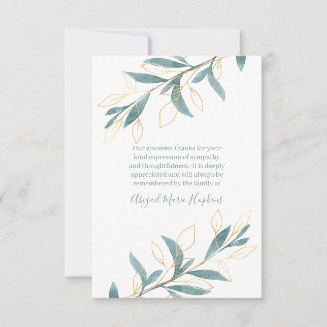 Aquarelle or vert Merci floral Bereavement (Devant)