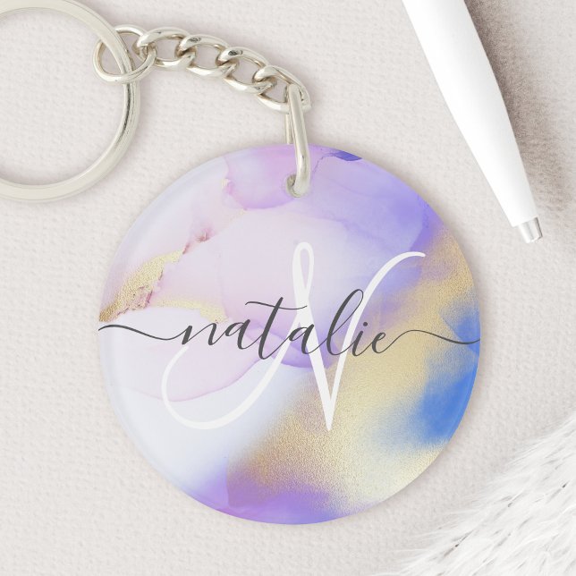 Aquarelle Or Violet Luxe Personnalisé Nom Monogram (Créateur téléchargé)