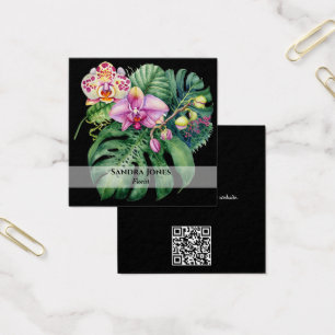Aquarelle Orchidées et Cartes de visite de feuille