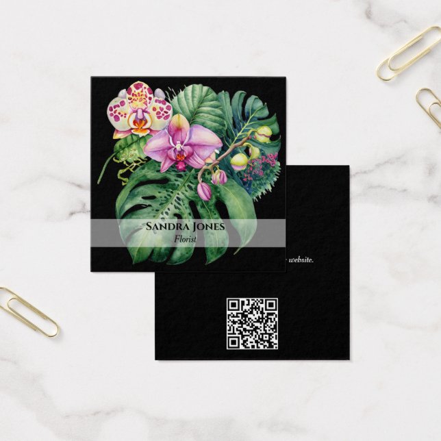 Aquarelle Orchidées et Cartes de visite de feuille (Bureau)