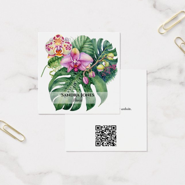 Aquarelle Orchidées et Cartes de visite de feuille (Bureau)