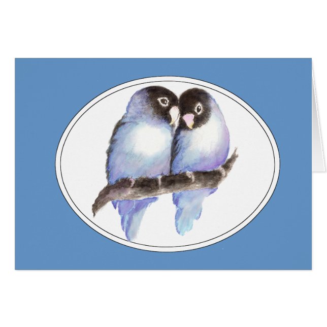 Aquarelle originale Bleu Lovebirds, Oiseau (Devant horizontal)