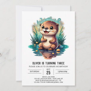 Aquarelle Otter Imaginaire Anniversaire Invitation