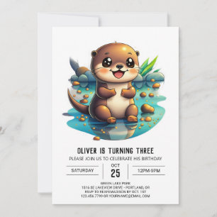 Aquarelle Otter Invitation Anniversaire