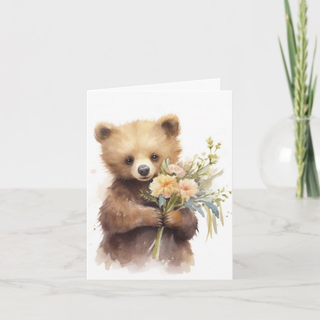 Aquarelle Ours Brown Avec Fleurs (Devant)