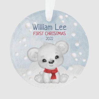 Aquarelle Ours Polaire Bébé 1er Premier Noël