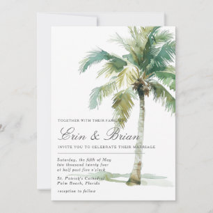 Aquarelle Palm Tree Faire-part de mariage peint