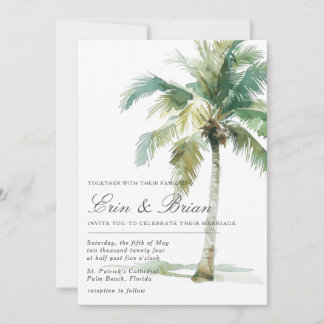 Aquarelle Palm Tree Faire-part de mariage peint