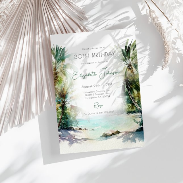 Aquarelle Palm Trees Invitation Anniversaire (Créateur téléchargé)