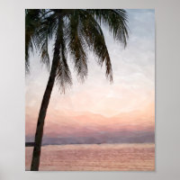 Aquarelle Palm Tropical Beach Sunset Poster