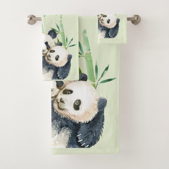 Aquarelle Panda Ours Maman & Bébé en Bambou (En situation)