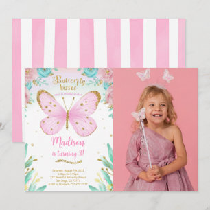 Aquarelle Papillon Anniversaire Photo Invitation