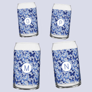 Aquarelle papillon bleu Monogramme initial