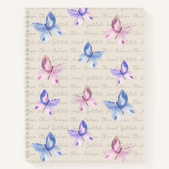 Aquarelle Papillons Monogramme Journal de Gratitud (Devant)