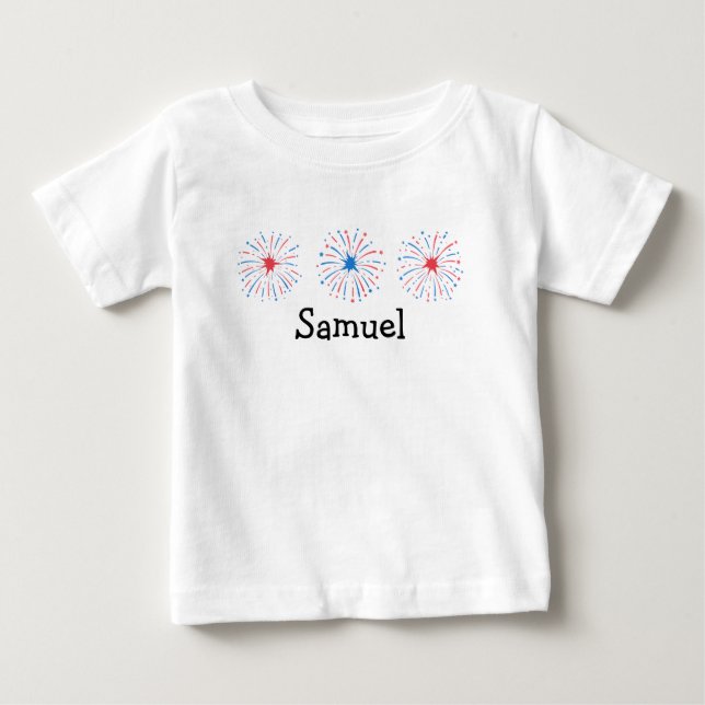 Aquarelle Patriotique Firework Trio bébé T-shirt (Devant)