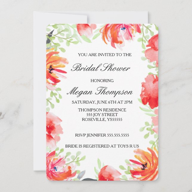 Aquarelle Pavot Fleur Douche nuptiale Invitation (Devant)