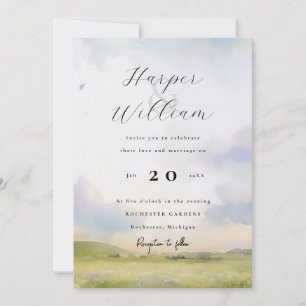 Aquarelle Paysage et nuages faire-part de mariage