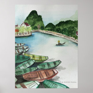 Aquarelle paysage, Vietnam, Tam Coc Poster Flye