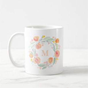 Aquarelle Peaches Folithe Wreath Monogramme Mug