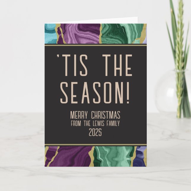 Aquarelle Peacock Agate Carte de Noël (Devant)