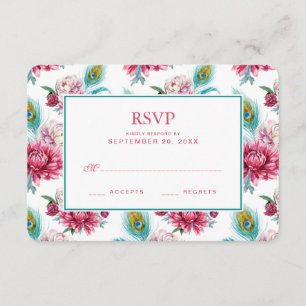Aquarelle Peacock & Flore rouge - Mariage RSVP