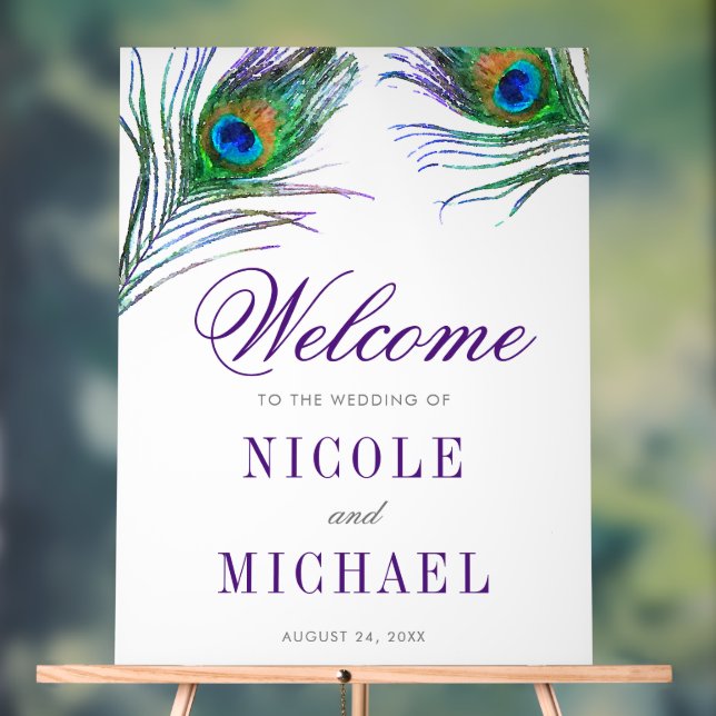 Aquarelle Peacock Mariage de plume Bienvenue (Neutre)