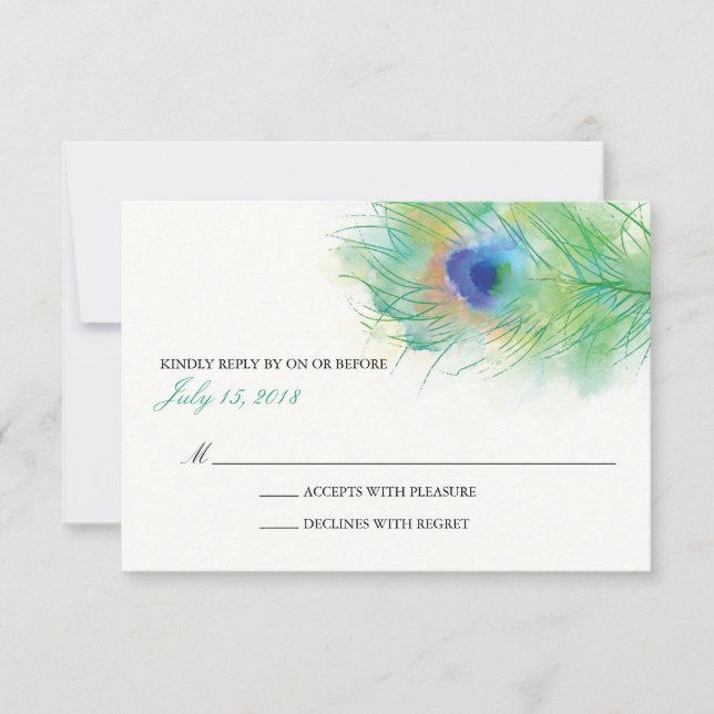 Aquarelle Peacock Pleather Wedding RSVP (Devant)