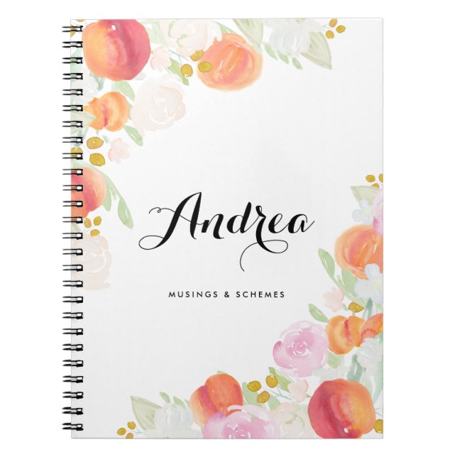 Aquarelle pêche Carnet Floral personnalisé (Devant)