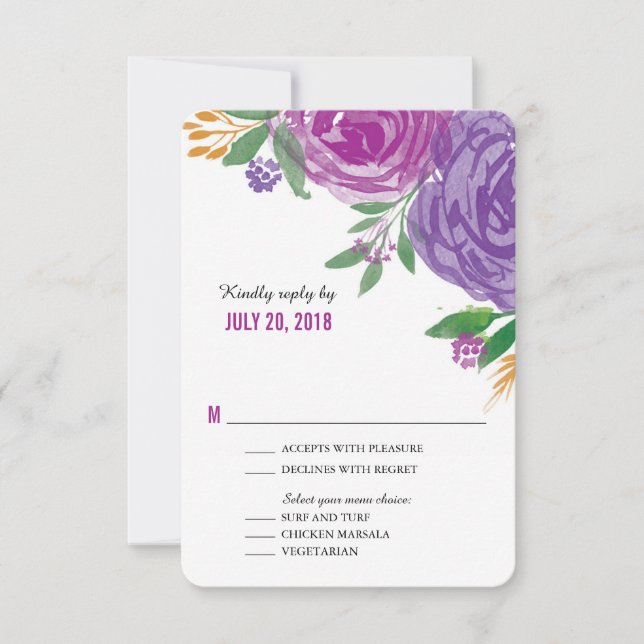 Aquarelle peinte en fleurs violettes | RSVP (Devant)