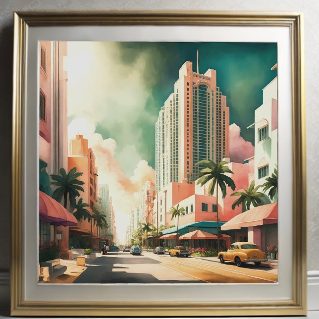 Aquarelle Peinture Art Déco Miami (Créateur téléchargé)