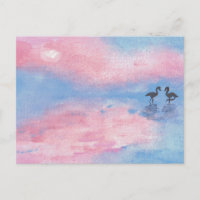 Aquarelle Peinture flamants / Pastel Carte postale
