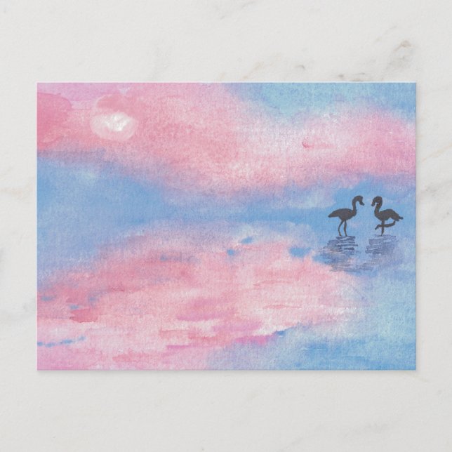 Aquarelle Peinture flamants / Pastel Carte postale (Devant)