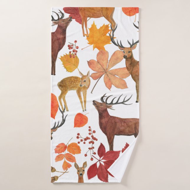 Aquarelle peinture sans couture motif avec cerfs e (Serviette de bain)