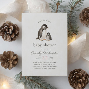 Aquarelle Penguin Girl Baby shower Invitation