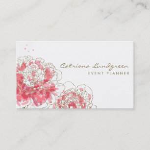 Aquarelle Peonies Carte de visite chic