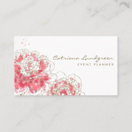 Aquarelle Peonies Carte de visite chic